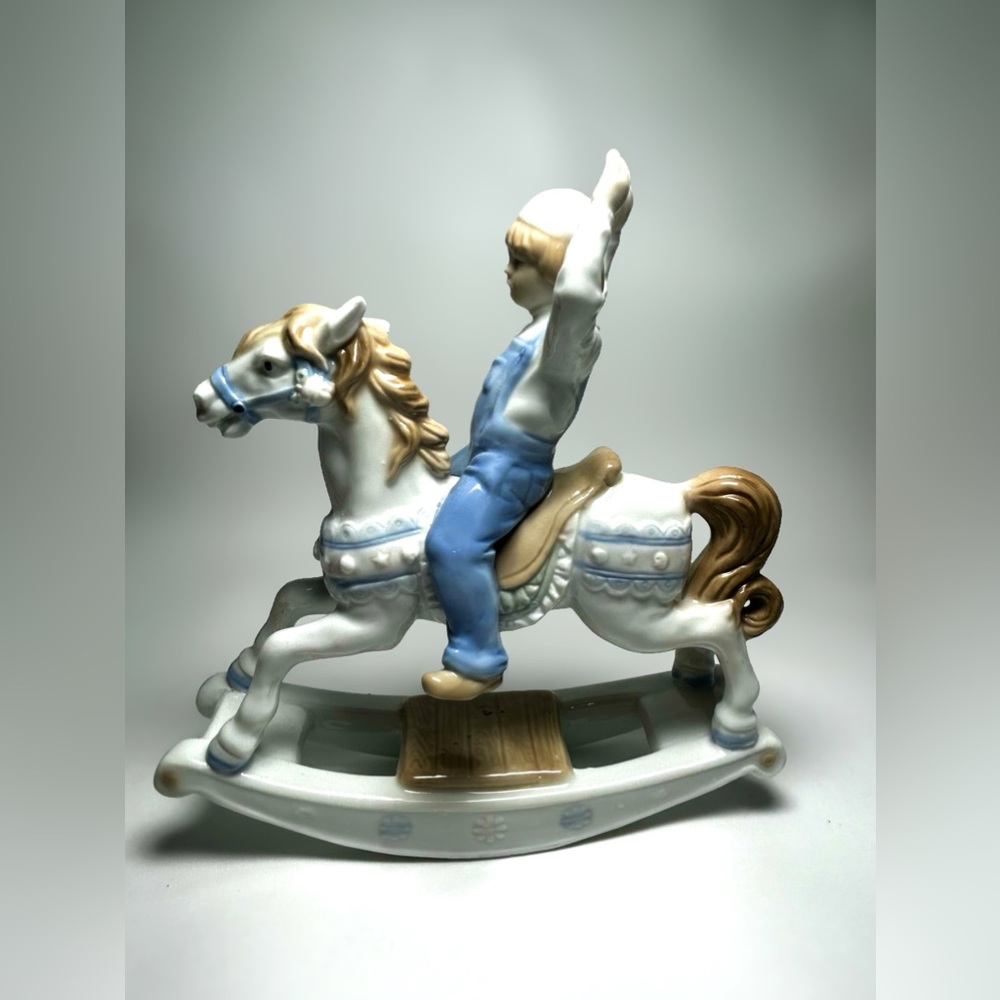 Vintage Paul Sebastian Porcelain Figurine Boy Home Decor Rocking Horse 1991